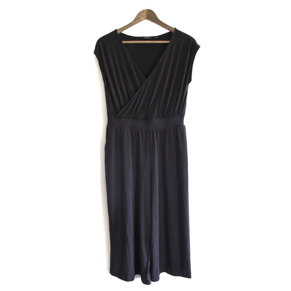 G by Giuliana Black Short Sleeve Wrapped Wide Leg Jumper Small Peite